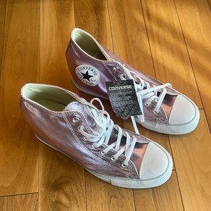 NWT Chuck Taylor AllStar Converse Hidden Wedge Heel Metallic Pink Womens Size 10